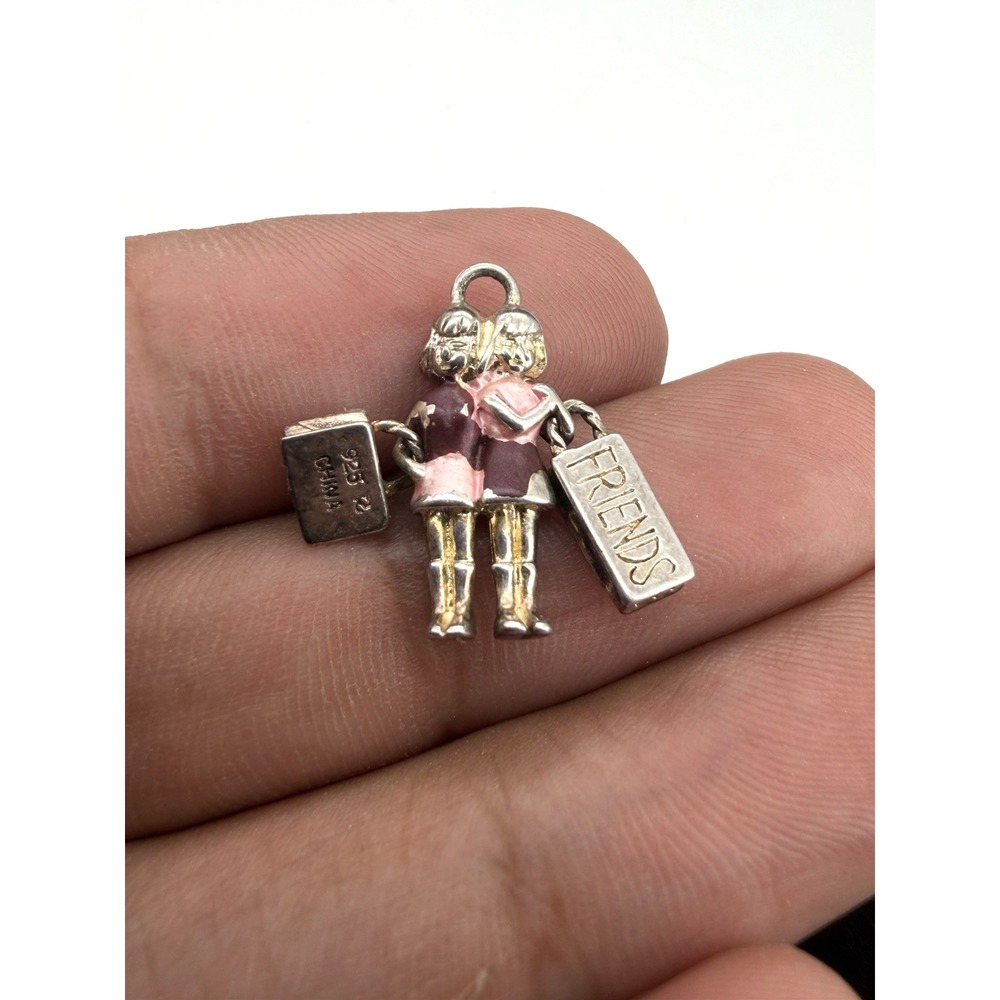 Vintage 925 Sterling Silver Best Friends Shopping Charm Pendant